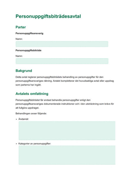 Personuppgiftsbiträdesavtal (PUB/DPA)