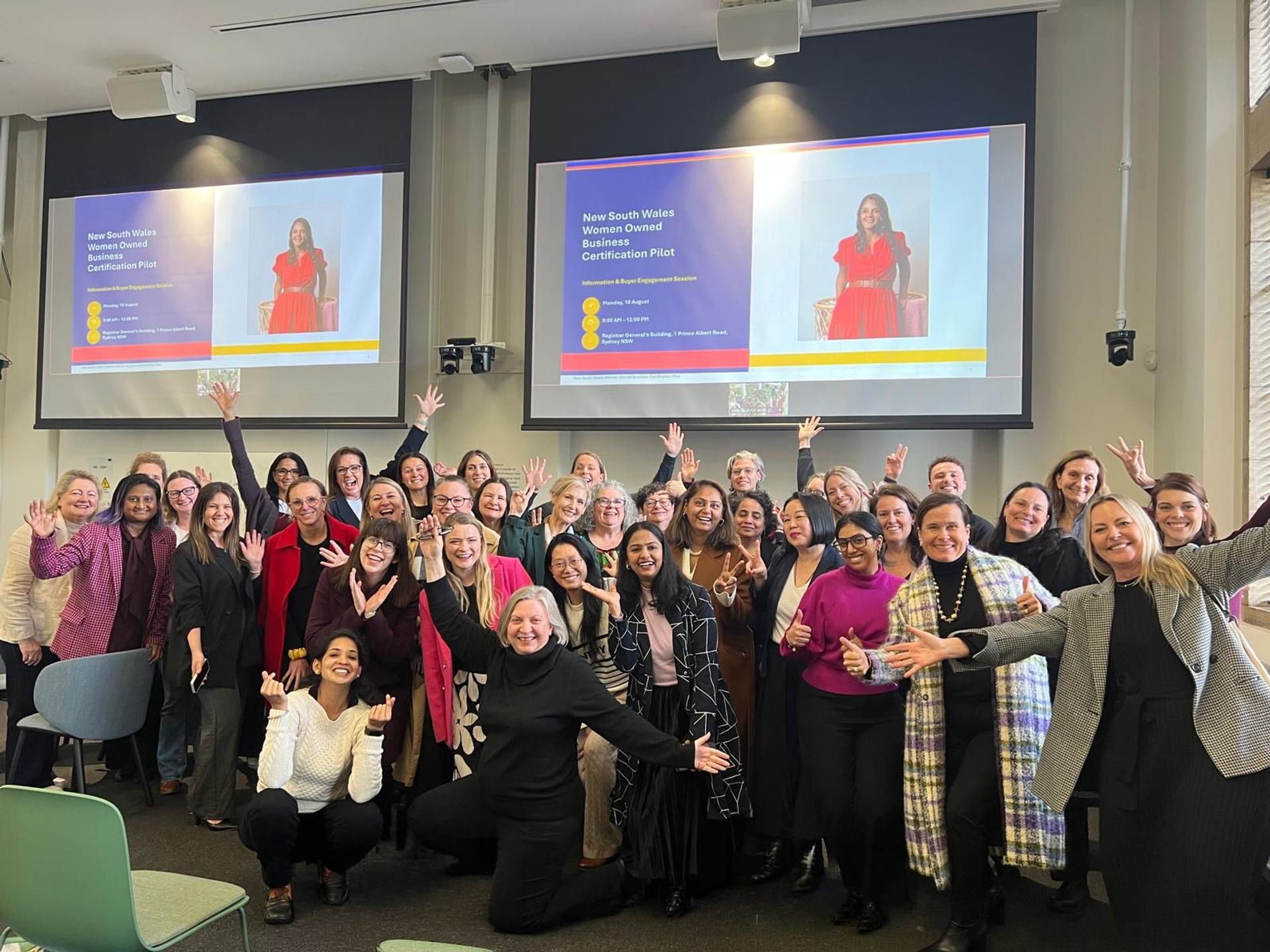 Around fifty women business owners celebrating at the NSW Women Owned Business Certification Pilot session in Sydney