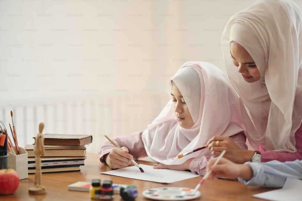 parents teaching children