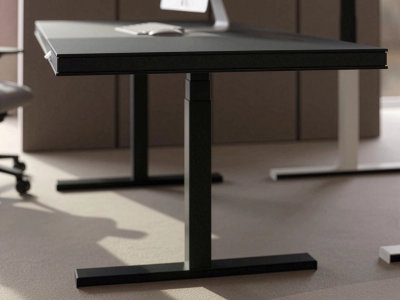 848-Table von Klain in schwarzer Ausführung mit dunkler Tischplatte, integriertem Kabelmanagement und modernem Design als höhenverstellbarer Schreibtisch im Büro.