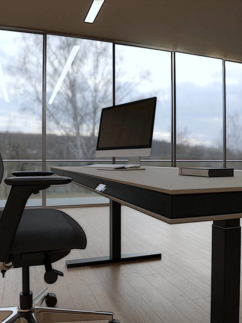 Detailansicht der beigen Tischplatte des 848-Table von Klain mit hochwertiger Verarbeitung und präziser Integration der funktionalen Elemente.