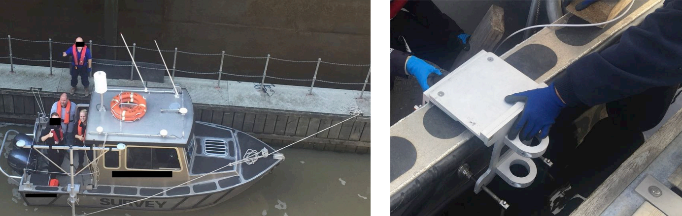 IHO Special Order survey in water, with four persons on board, and mounting of the equipment.