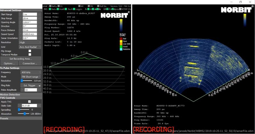 NORBIT GIU parallel usage of Bathy and FLS sonar