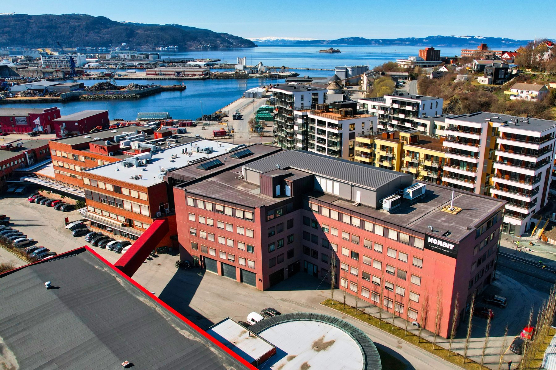Aerial view of NORBIT headquarters in Trondheim, Norway