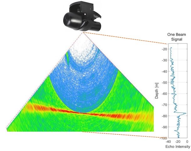 Gas emissions in the water column can be recorded and visualized using hydroacoustic echosounders.
