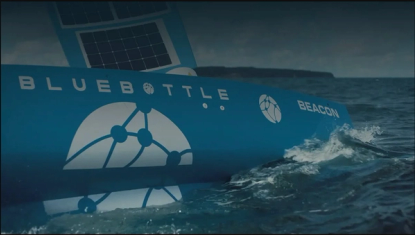Bluebottle autonomous boat on the water