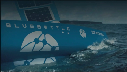 Bluebottle autonomous boat on the water