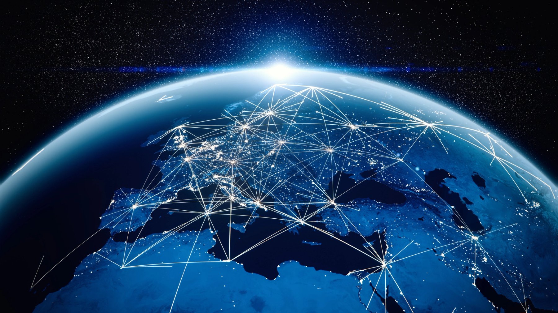 Earth from space with global network connections