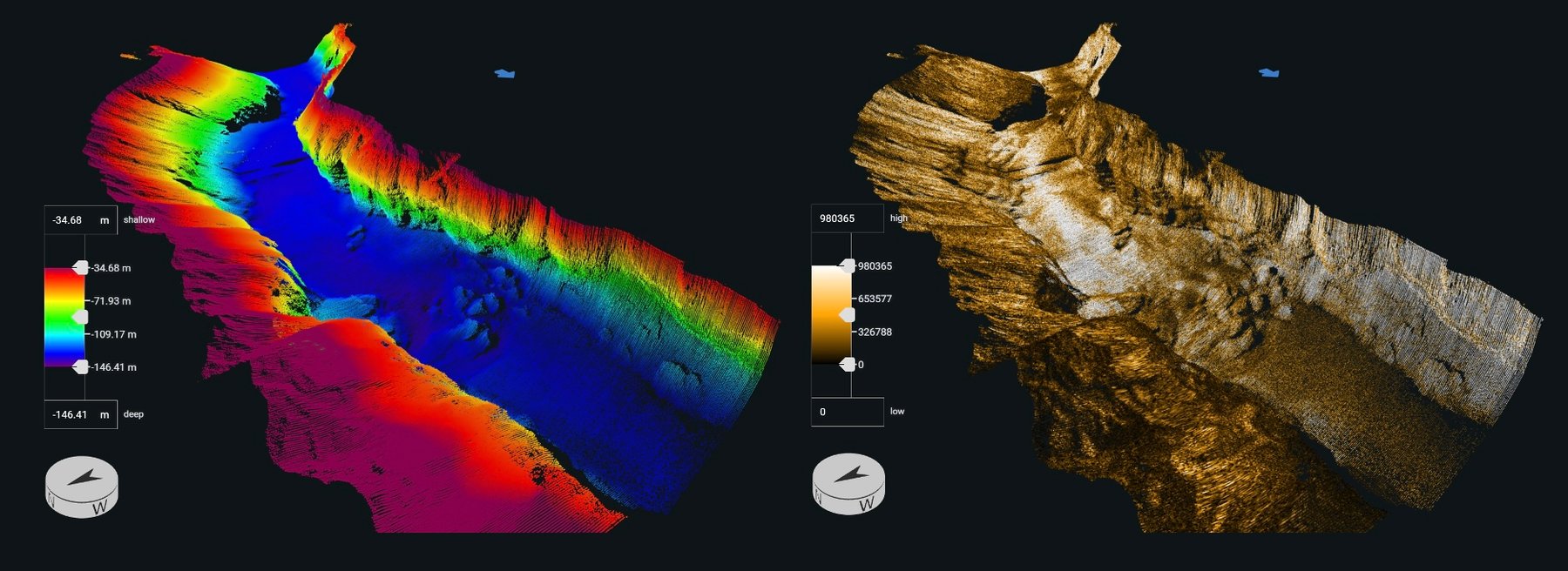 Survey Area with Elevation Data (Left) & Intensity Data (Right)