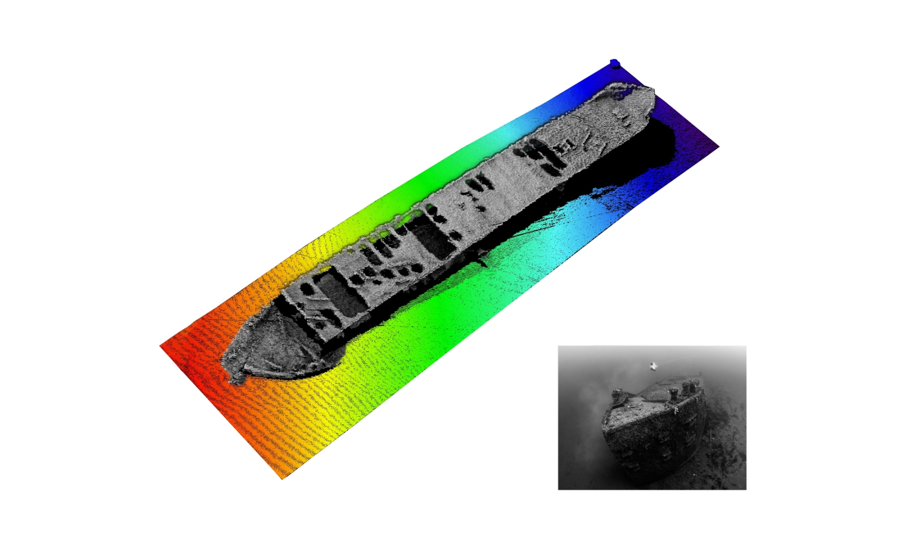 Shipwreck bathymetric image and historical image.