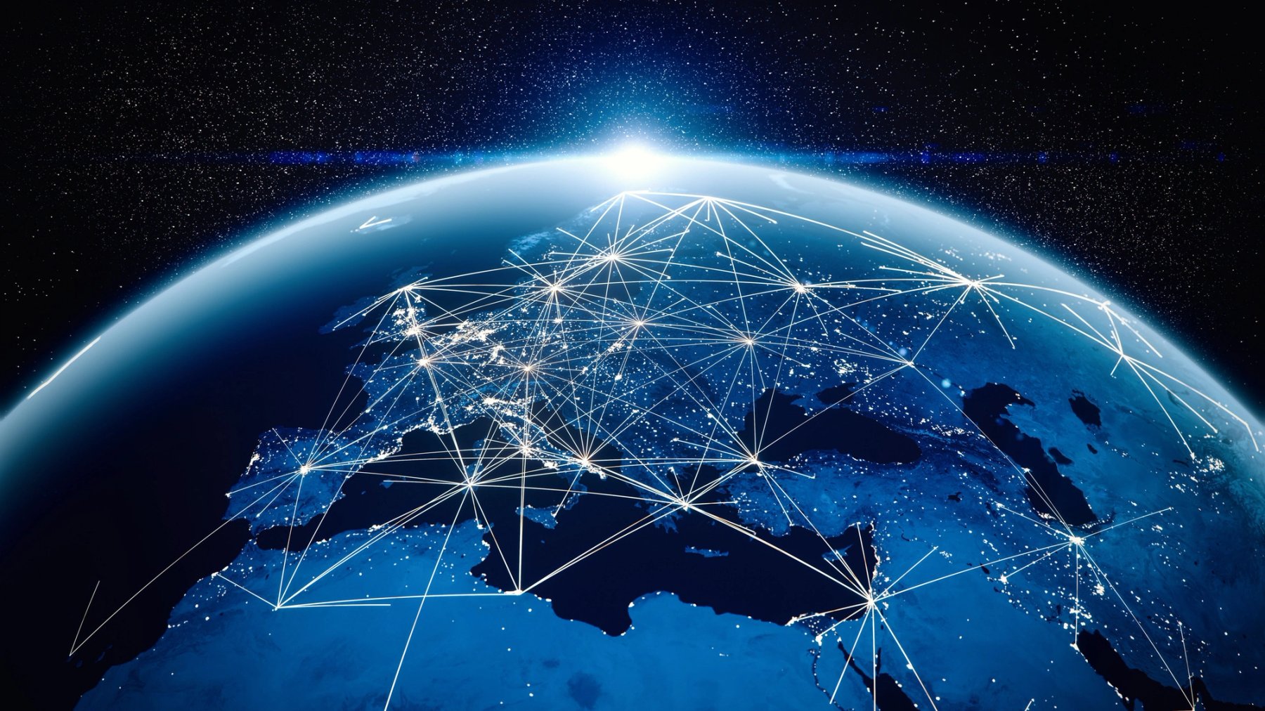 Earth from space with global network connections