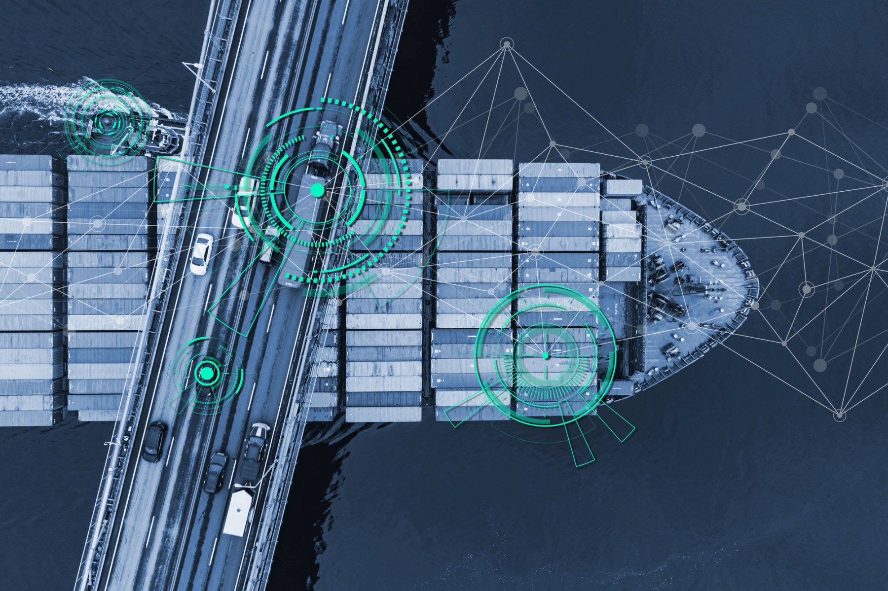 Container vessel with smart technology and network visualization