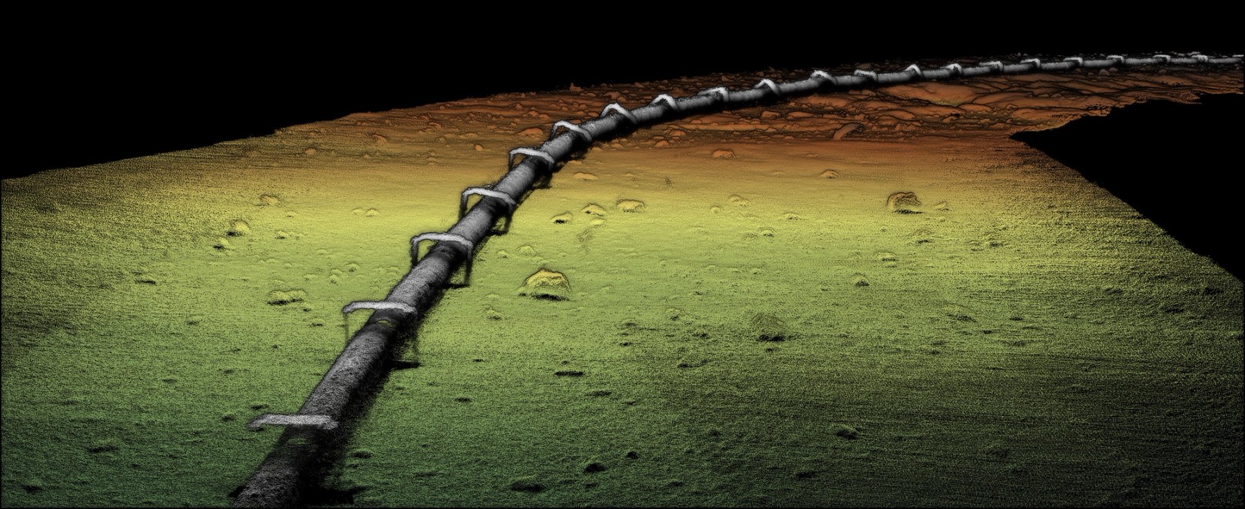 3D sonar visualization of underwater pipeline on seafloor