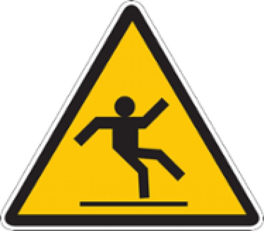 Yellow triangular slippery-floor warning sign