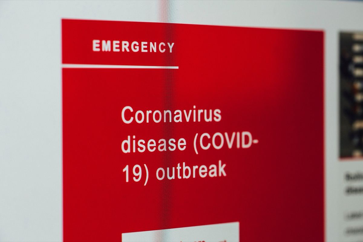 A screen showing an emergency notice about the coronavirus disease (COVID-19) outbreak