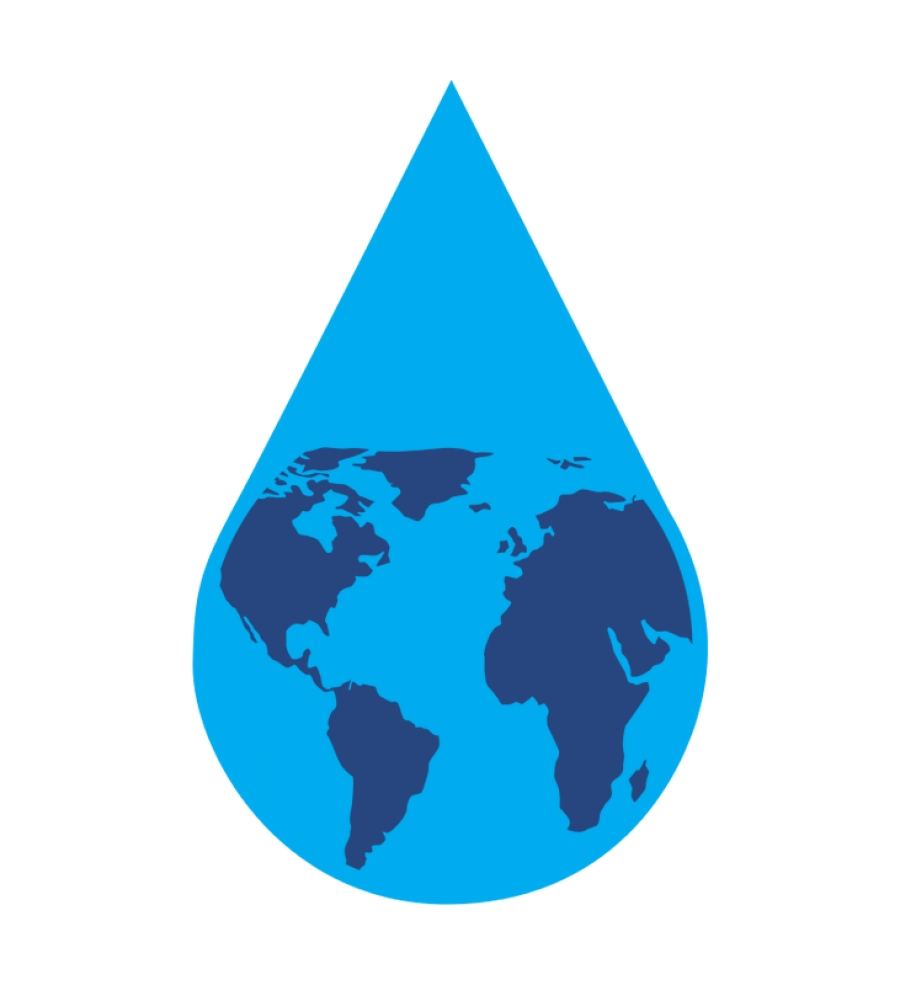 Illustration of a water drop containing a map of the world