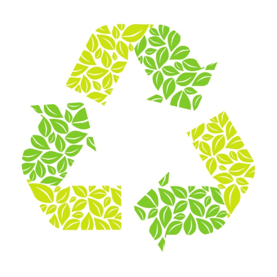 Green recycling symbol made of leaves