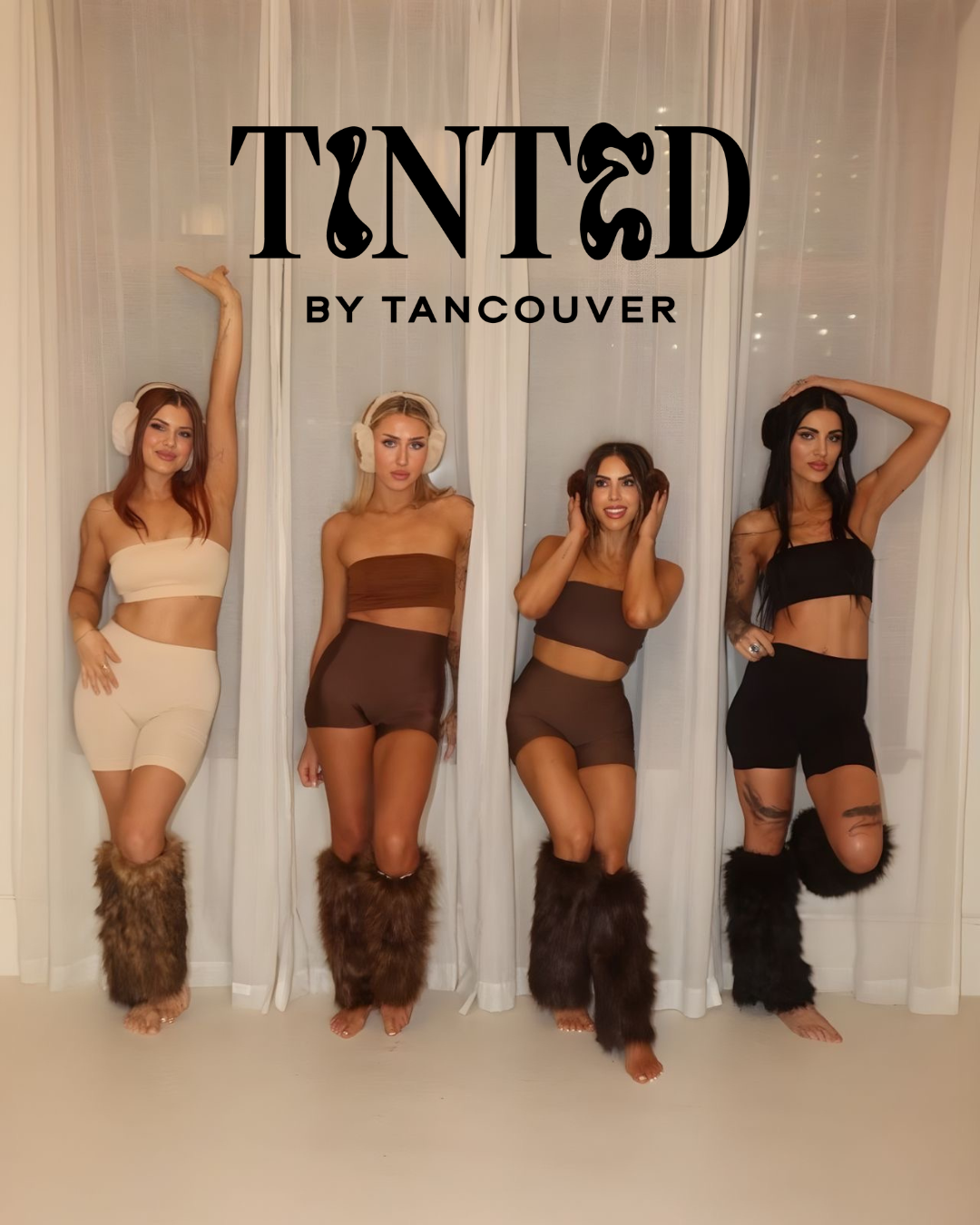 Four Tinted by Tancouver models, light to deep skin tones