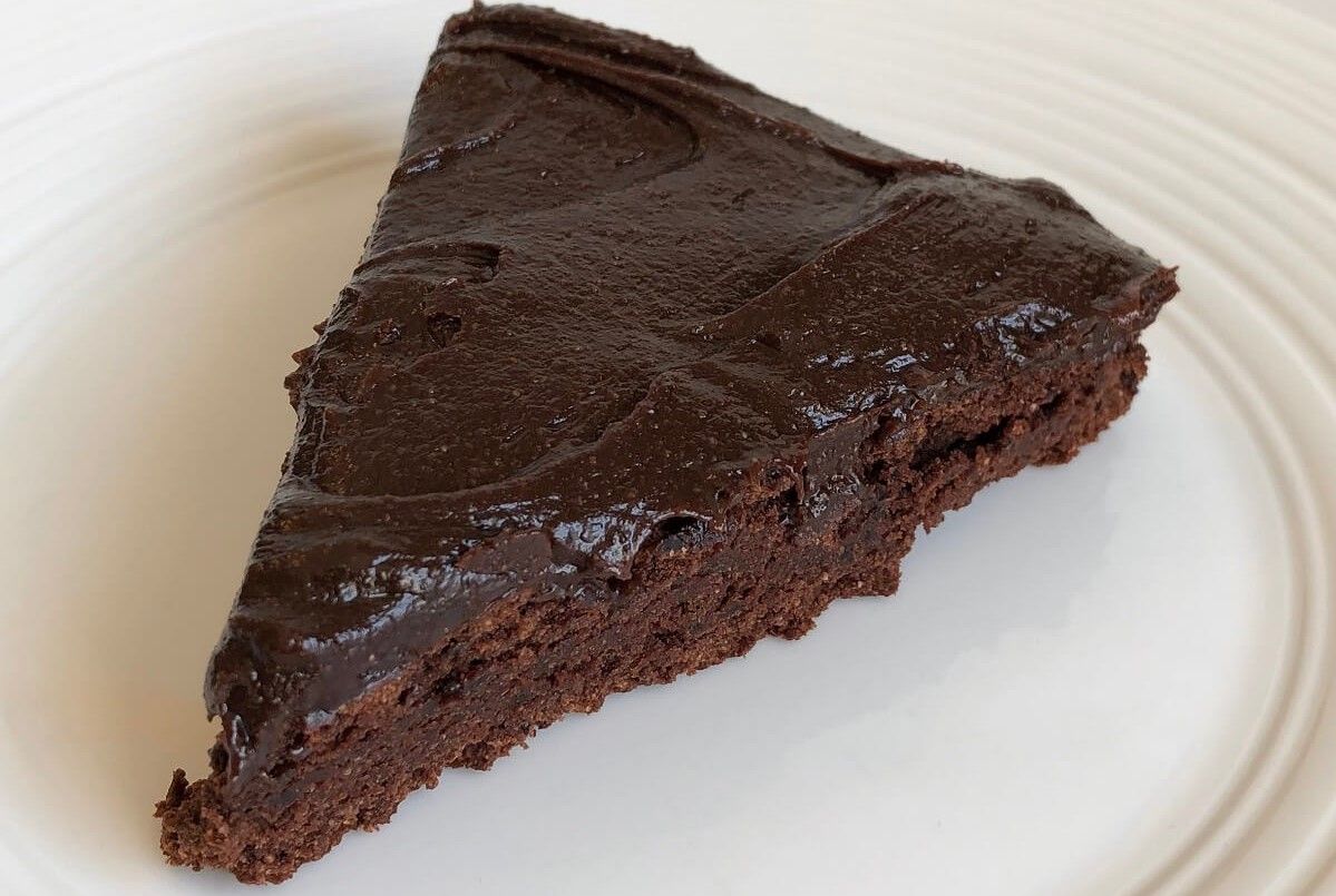 A slice of chocolate cake.