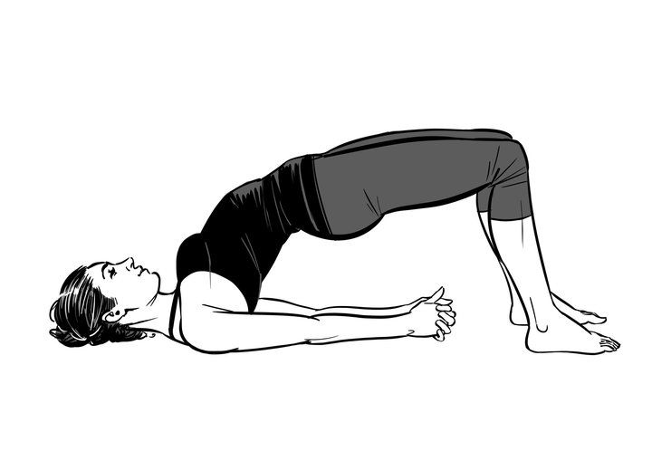 A line drawing of bridge pose, hips lifted.