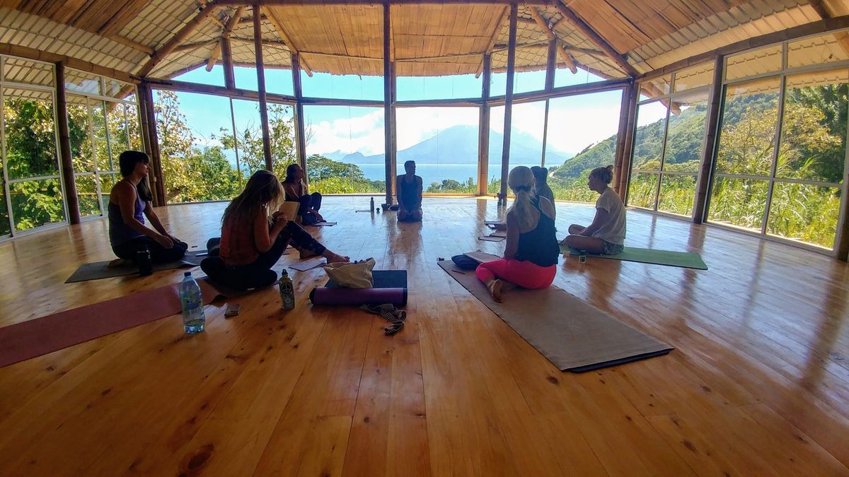 Students seated for practice in the shala.