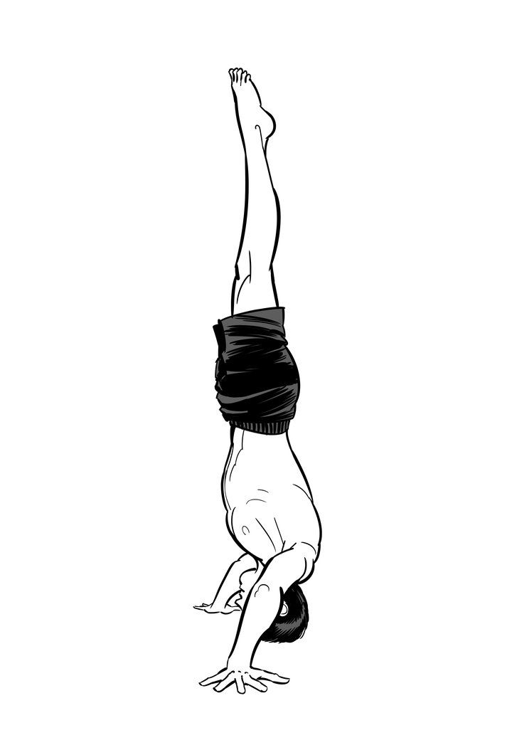 Mukta Hasta Sirsasana C, head on the floor and the arms free.