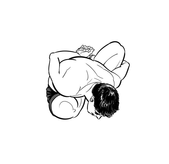 Marichyasana B, folded forward with the arms bound.