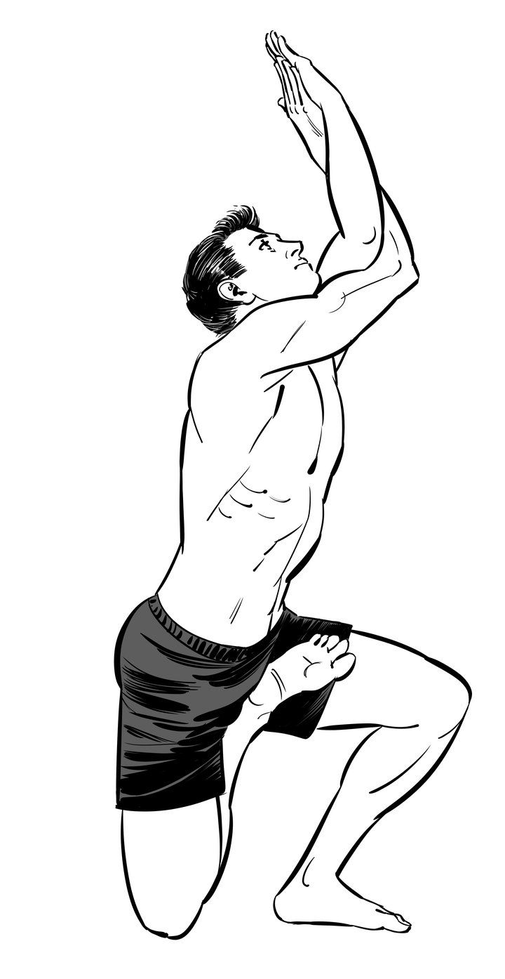 Horse pose, Vatayanasana, with one leg in half lotus.