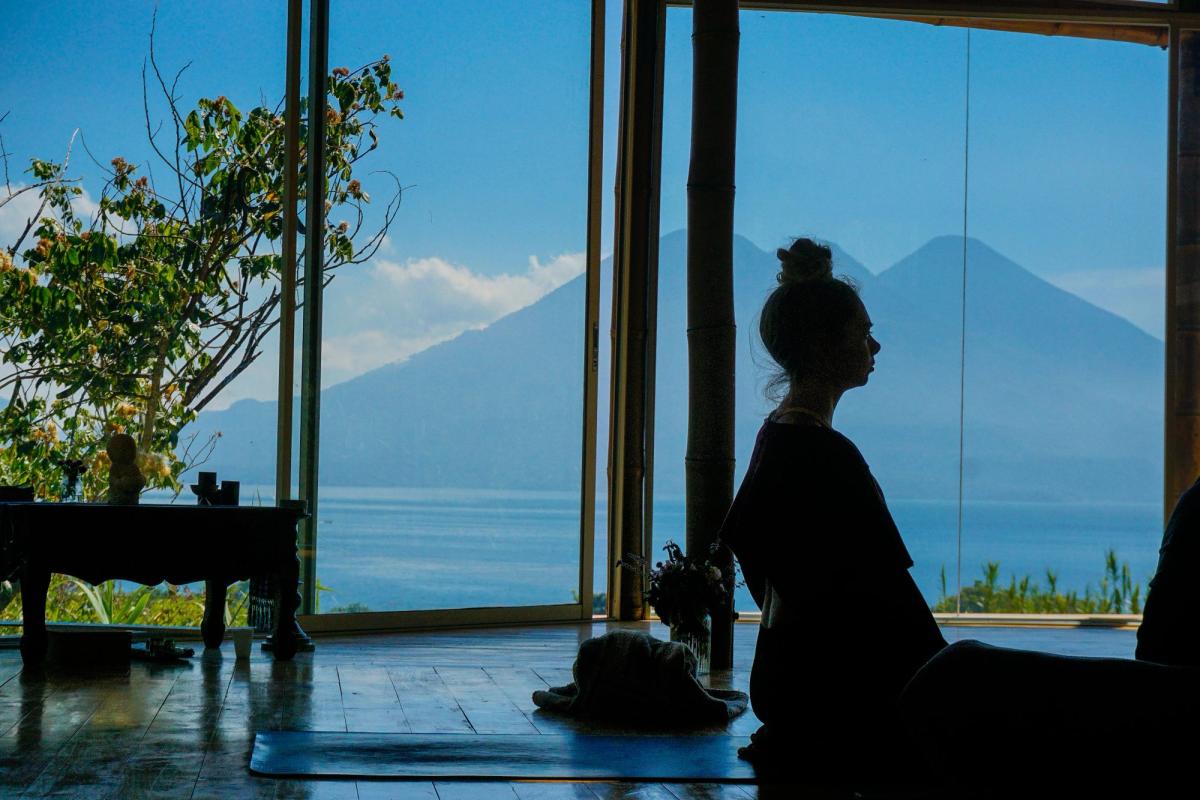 Seated meditation beside the lake.