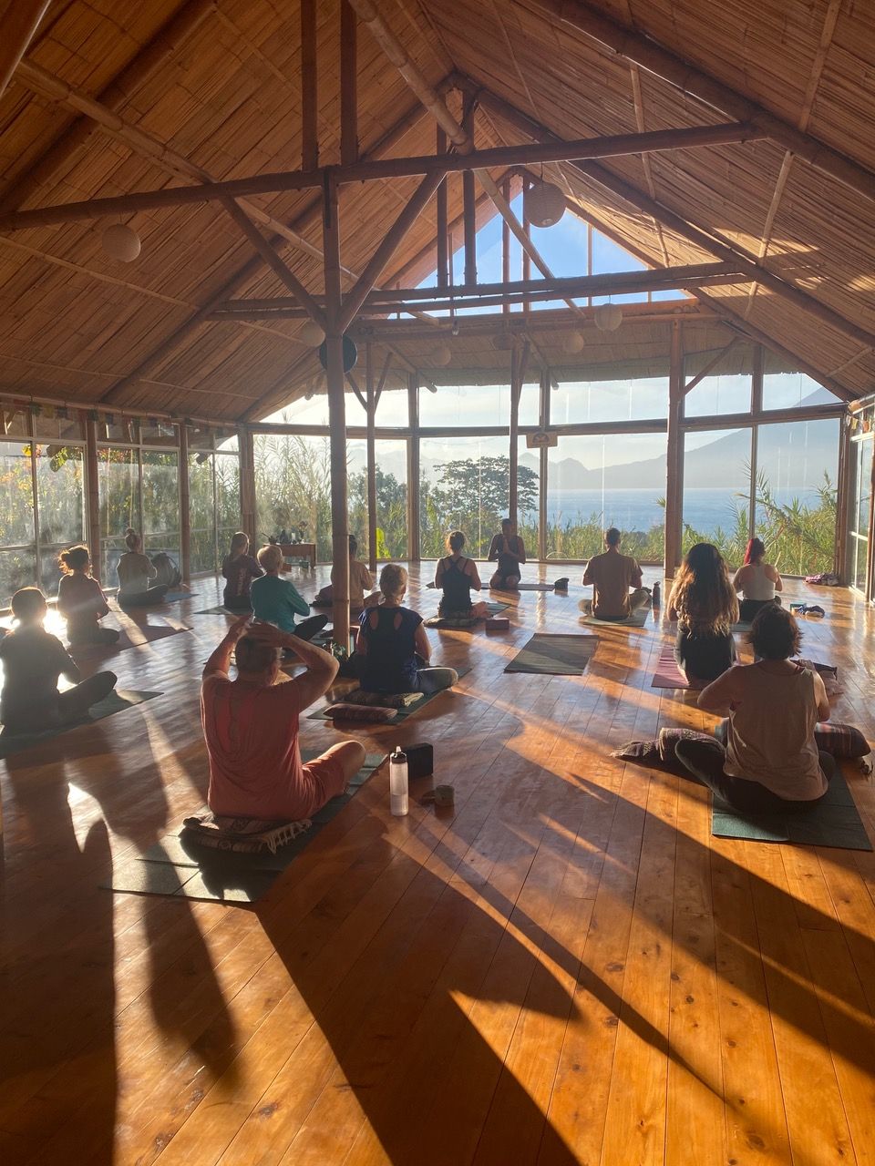 A morning class in the lakeside shala
