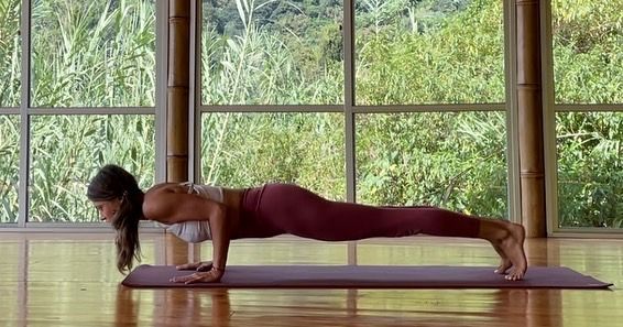 Chaturanga, body held in a straight line.