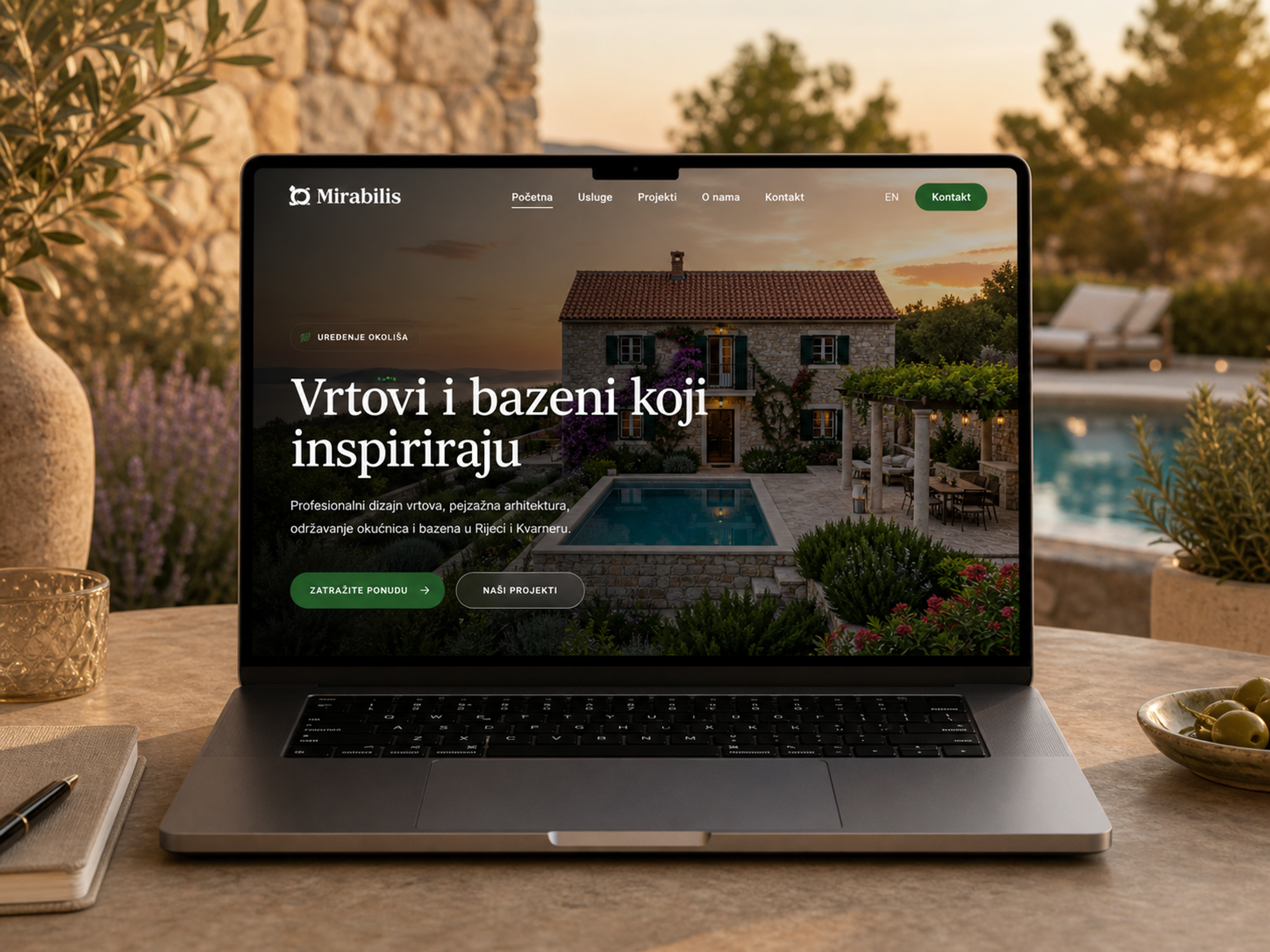 Web stranica za uređenje okućnica i bazena Mirabilis