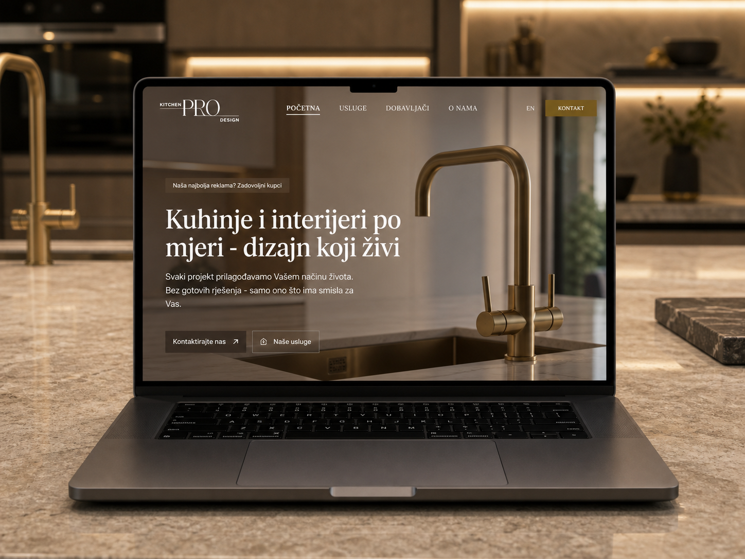 Početna stranica Kitchen Pro Design na MacBook Pro laptopu