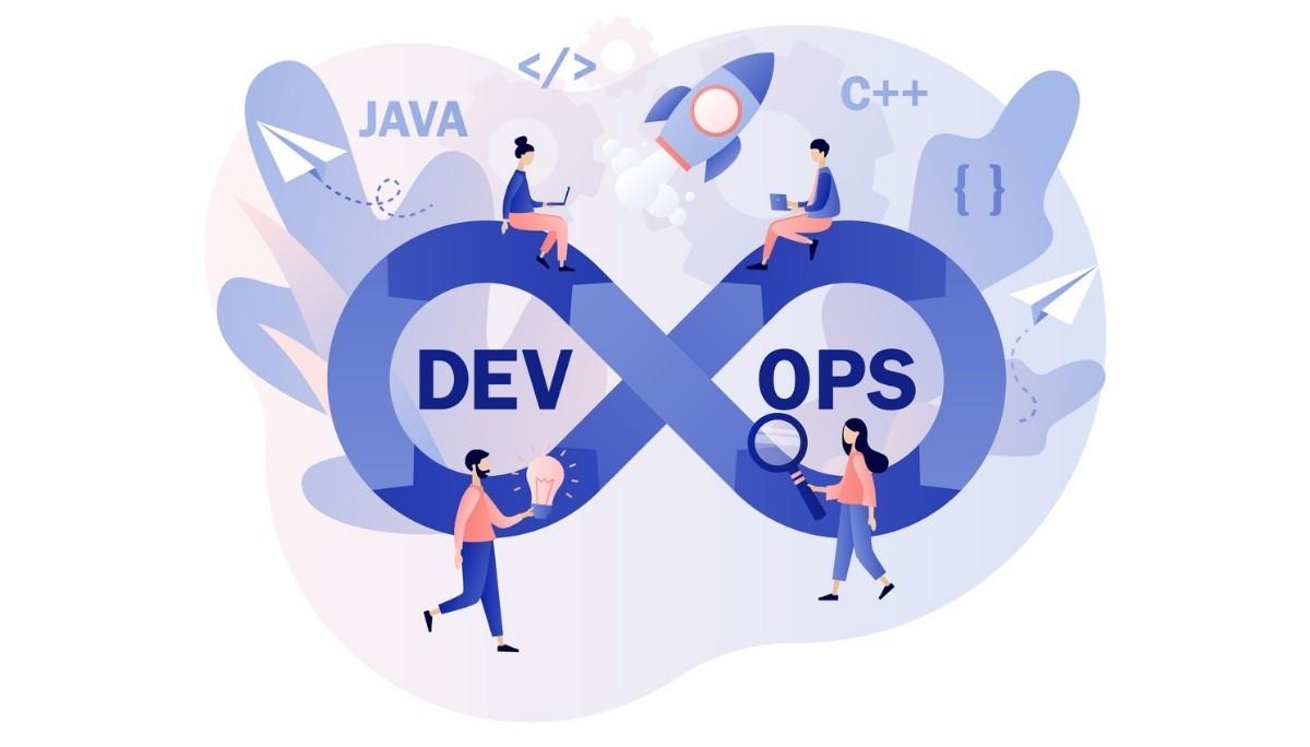 Team interacting with DevOps infinity loop, symbolizing DevOps engineer roles, performance testing, and DevOps as a Service in modern IT careers.