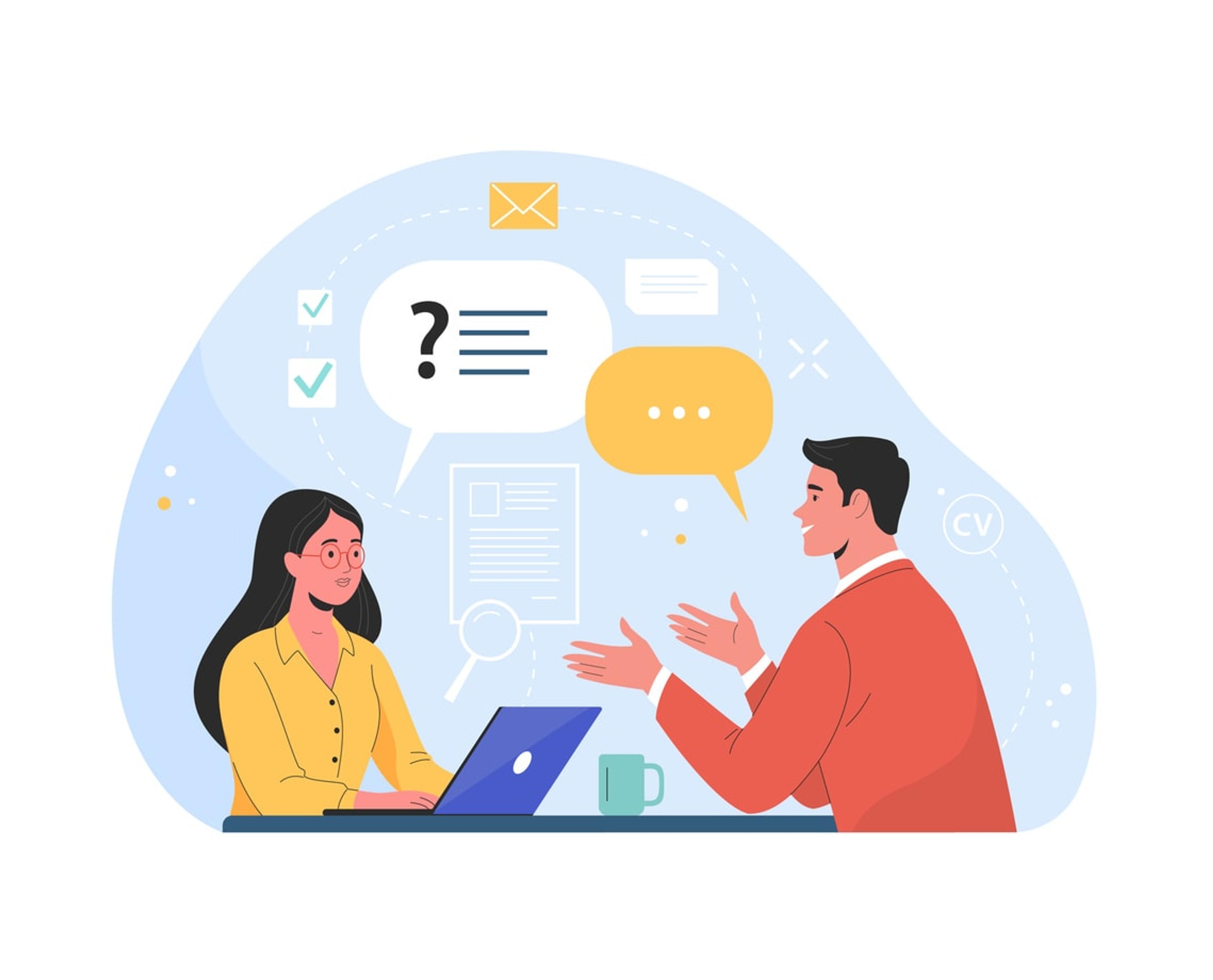 An interviewer and candidate engaging in a conversation during a job interview.