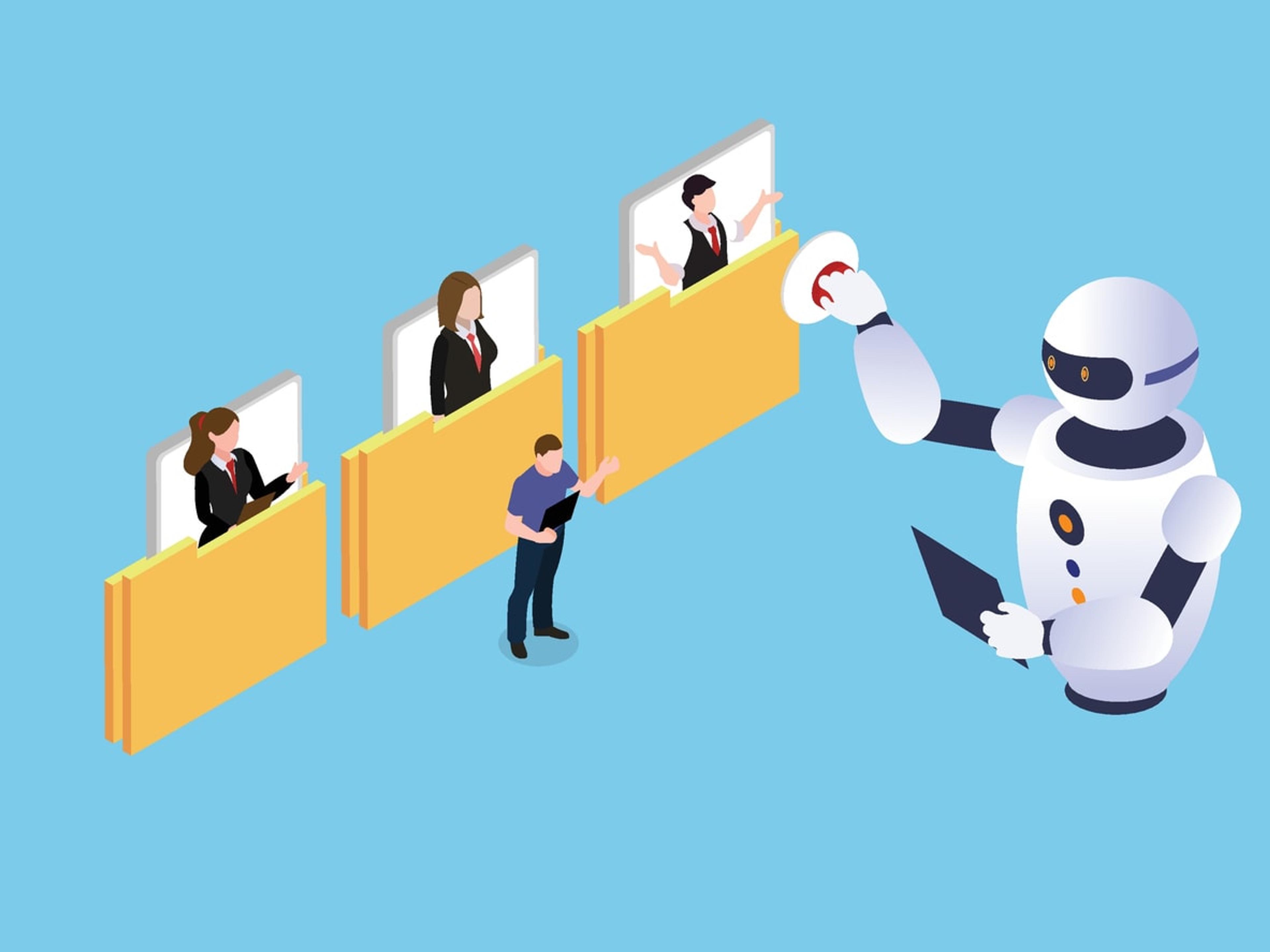 An illustration of the skills and startups involved in AI hiring, focusing on the job market.