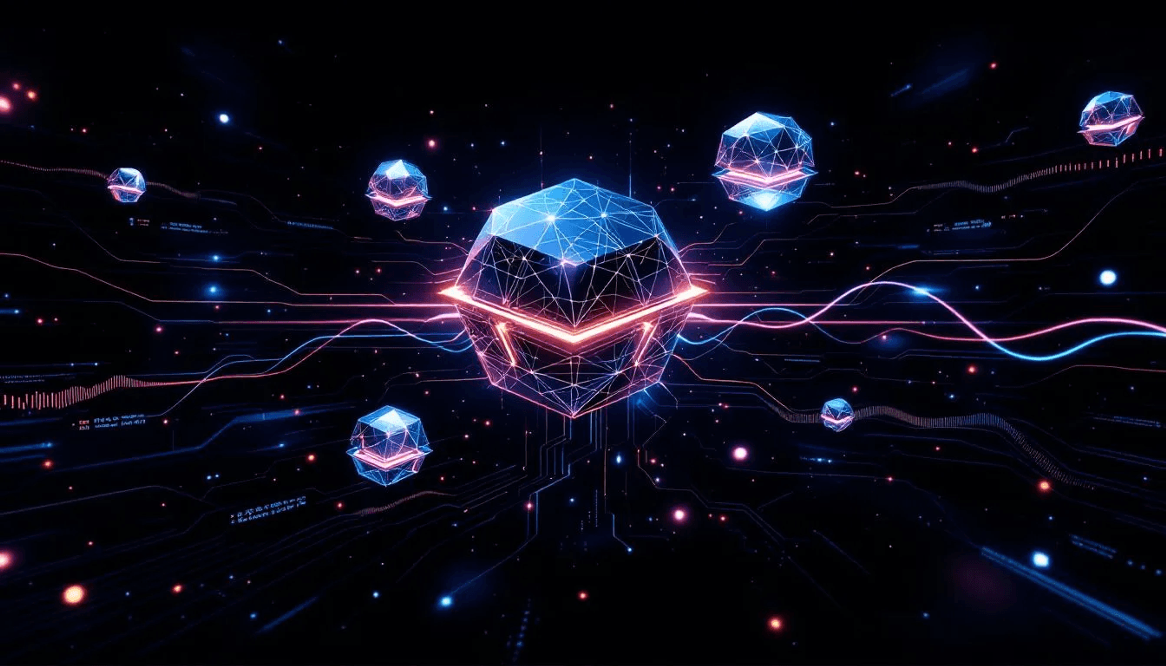 An abstract representation of agentic AI systems showcasing multiple agents interacting.