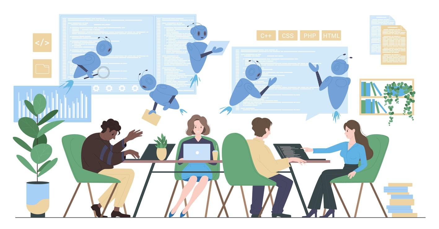 A group of AI developers collaborating on a project.