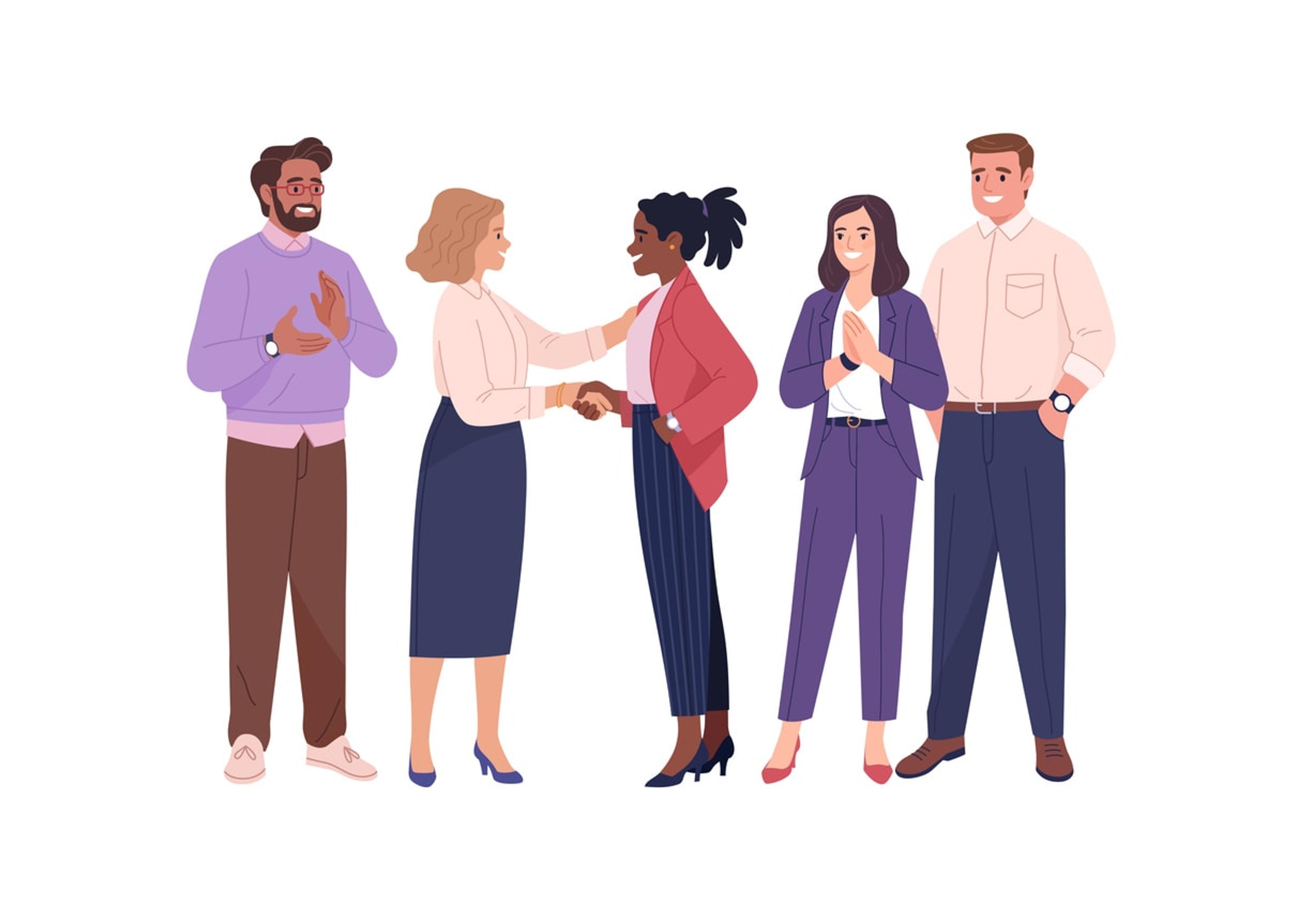 An illustration of transformational leaders inspiring their teams.
