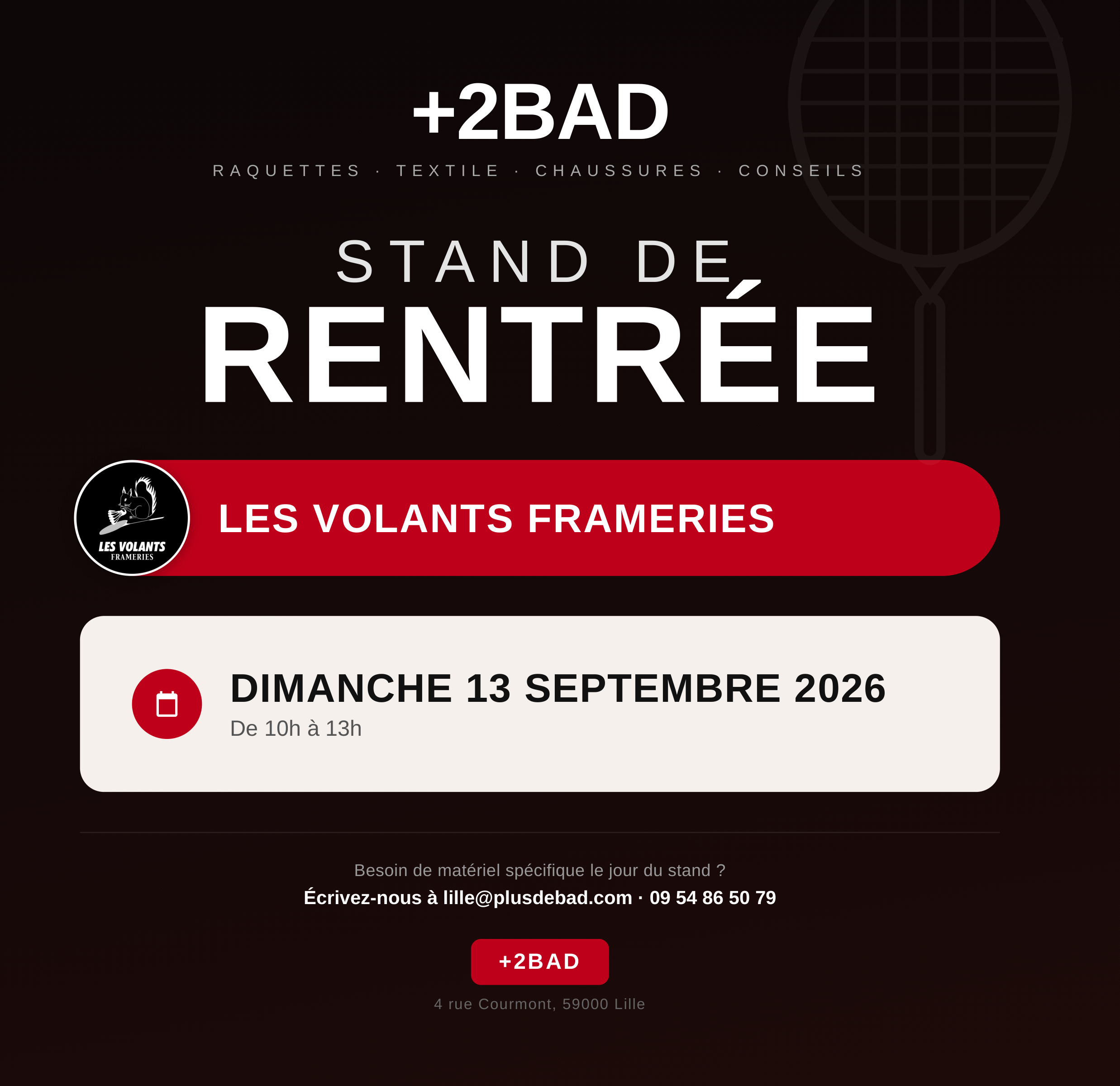 +2Bad tient un stand à la salle le dimanche 13 septembre