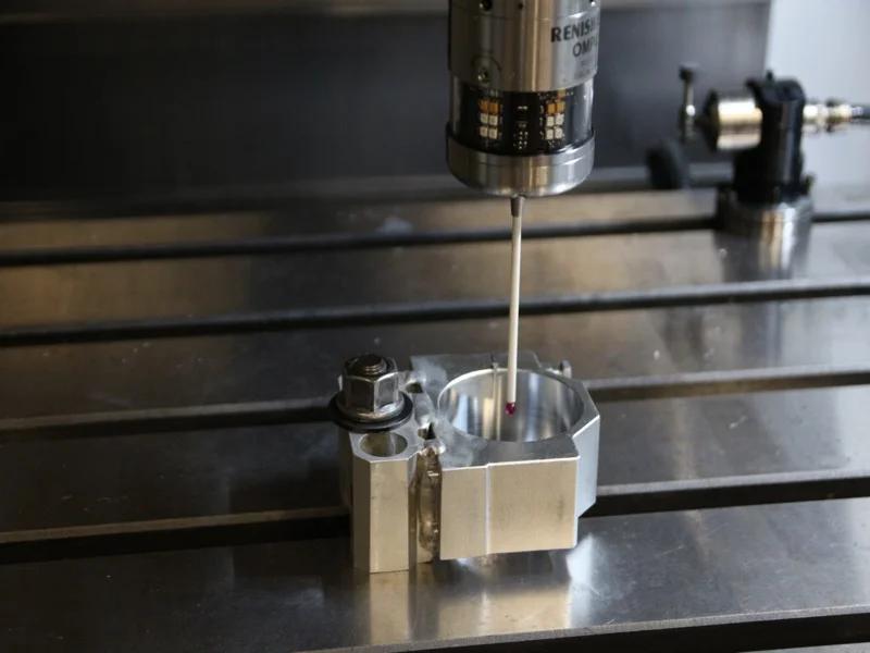 Pomiar elementu metalowego na frezarce CNC — ZBKT Narzędziownia Kraków