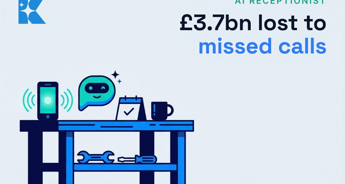 Flat illustration of a ringing phone being answered by an AI receptionist