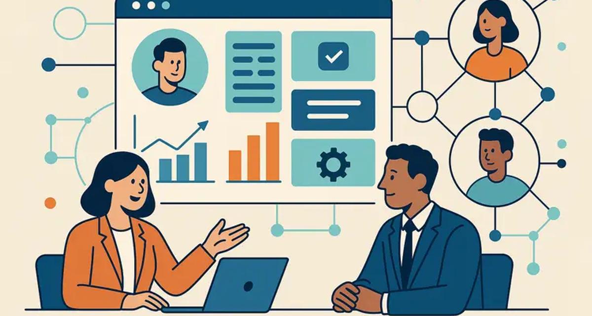 Digital dashboard displaying client analytics and customized service modules with interconnected icons representing personalized solutions, data integration, and collaborative stakeholder engagement.