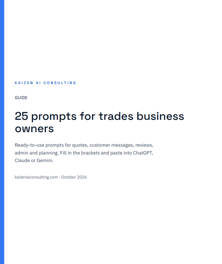 First page of 25 prompts for trades business owners