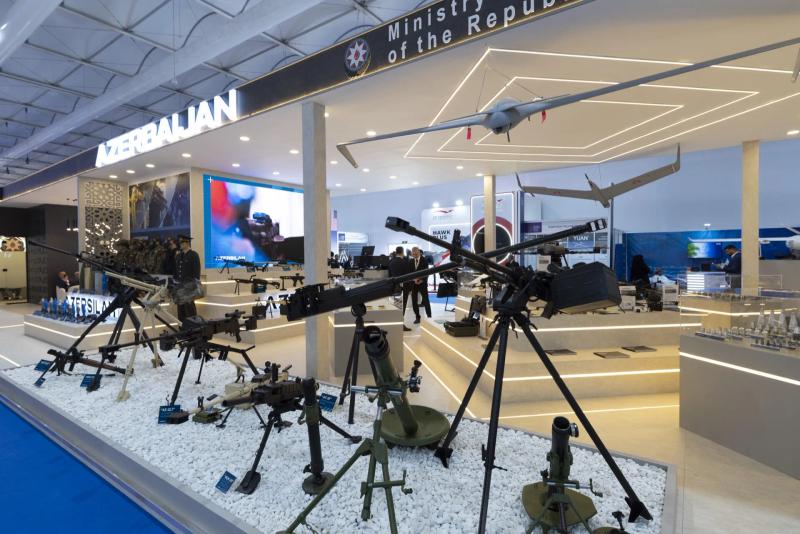 Azerbaijan national defence pavilion with unified country branding and multiple company sub-stands, built by Orchestra Media