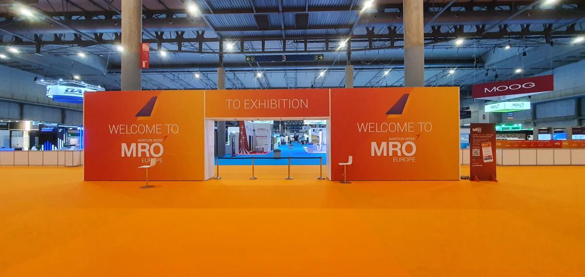 Custom MRO exhibition stand built by Orchestra Media at a major aviation maintenance trade show