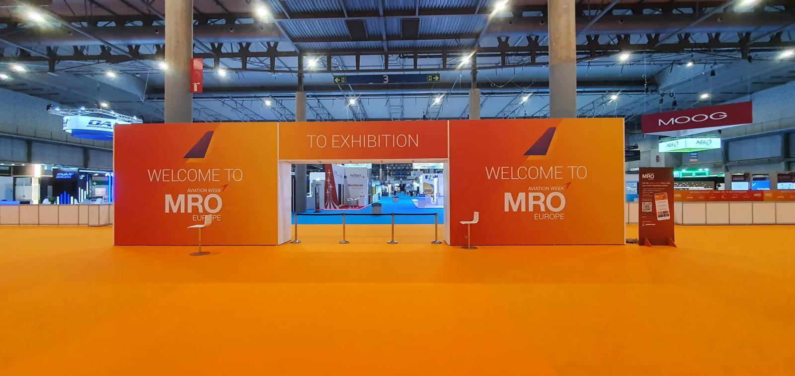 Custom MRO exhibition stand built by Orchestra Media at a major aviation maintenance trade show