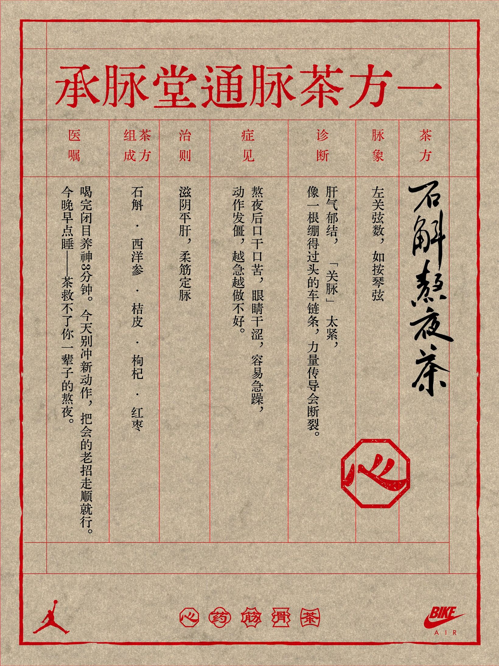 Herbal tea prescription sheet designed on red-ruled rice paper