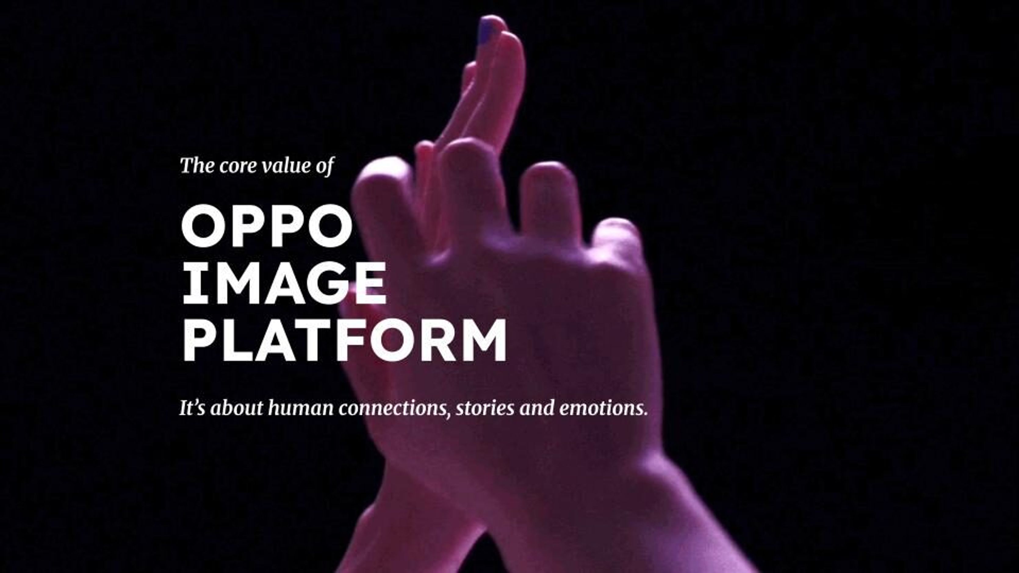 Slide titled OPPO Image Platform over two raised hands in pink light