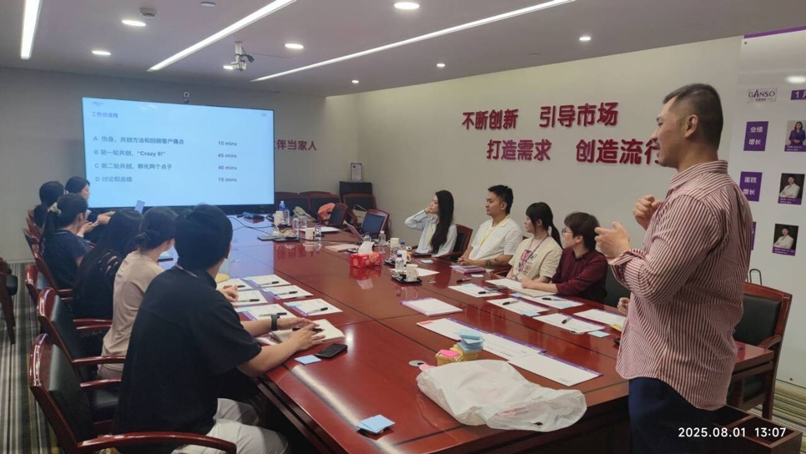 Facilitator presenting to the GANSO team in a meeting room